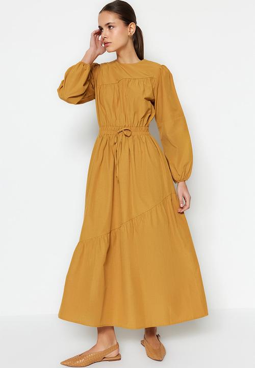 Trendyol - Modest elasticated waist skater dress - mustard