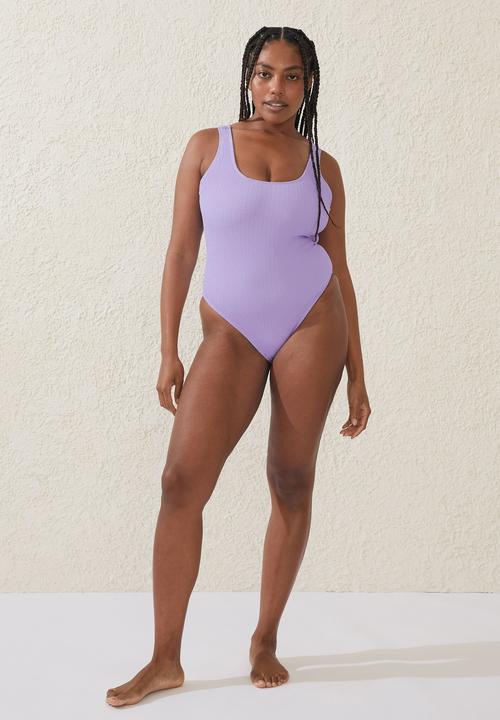 Cotton On - Scoop back one piece cheeky - ariel purple crinkle