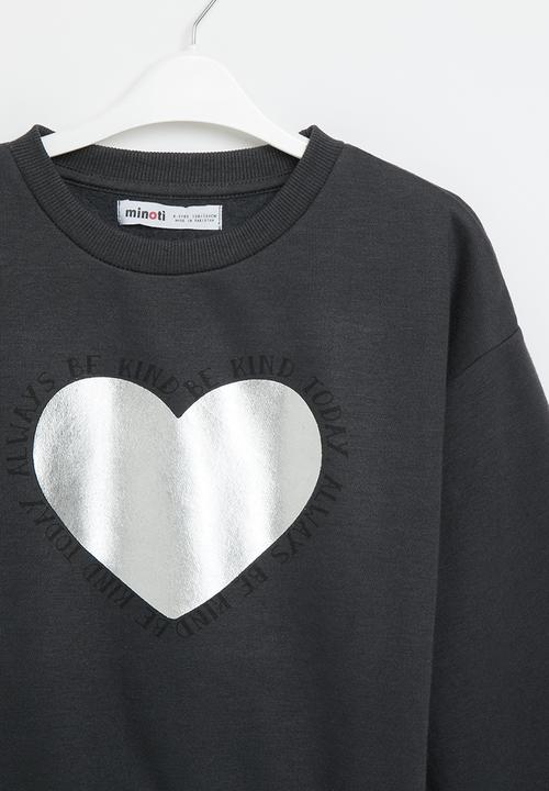 MINOTI - Girls basic be kind fleece crew - dark grey