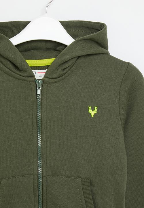 MINOTI - Boys basic emb fleece zip thru - green