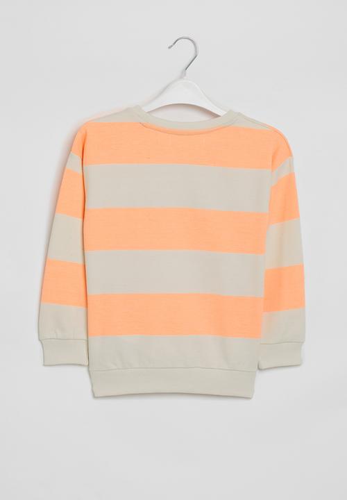 MINOTI - Stripe fleece sweat top - stone & orange