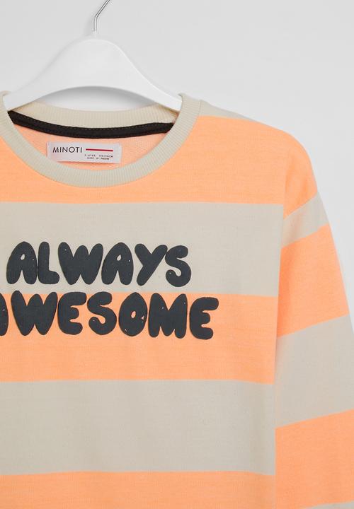 MINOTI - Stripe fleece sweat top - stone & orange