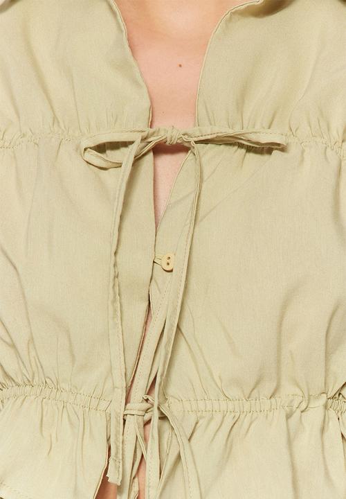 Trendyol - Cropped tie front shirt - light khaki