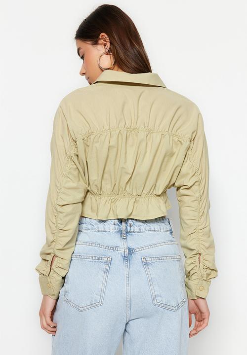 Trendyol - Cropped tie front shirt - light khaki