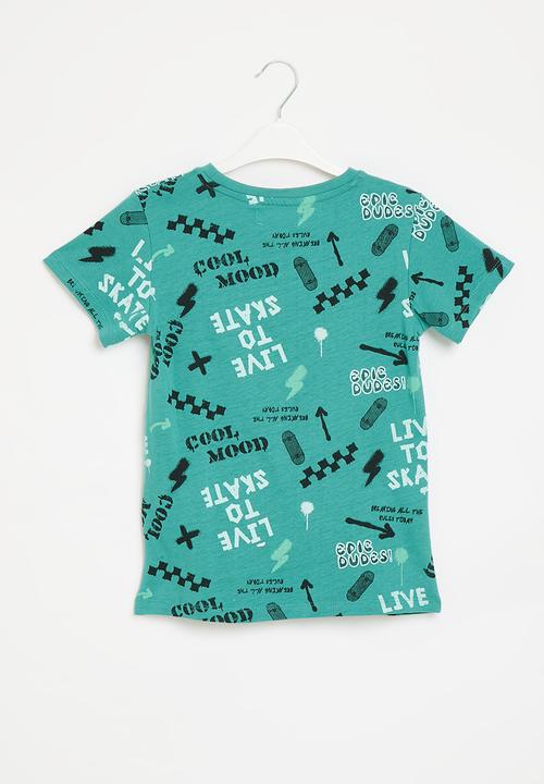 MINOTI - boys basic words aop crew tee - green