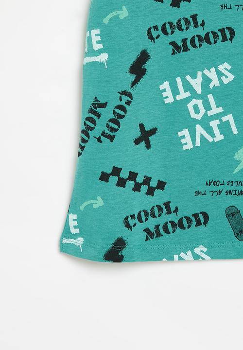 MINOTI - boys basic words aop crew tee - green