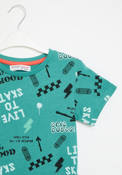 MINOTI - boys basic words aop crew tee - green