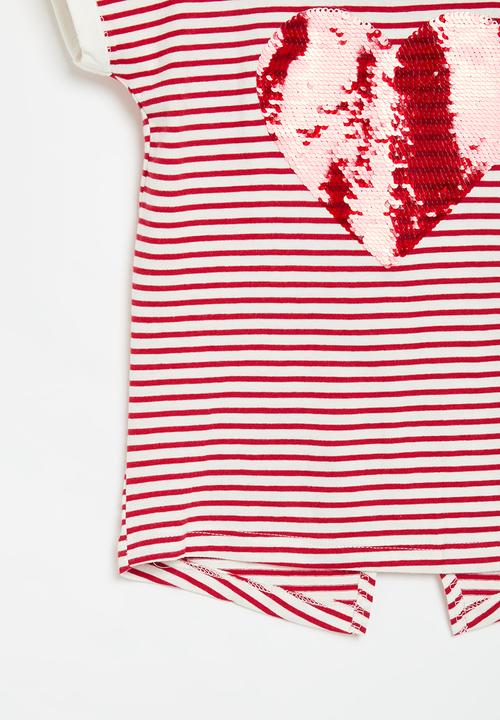 MINOTI - Reversible  jersey striped t-shirt - sequin heart