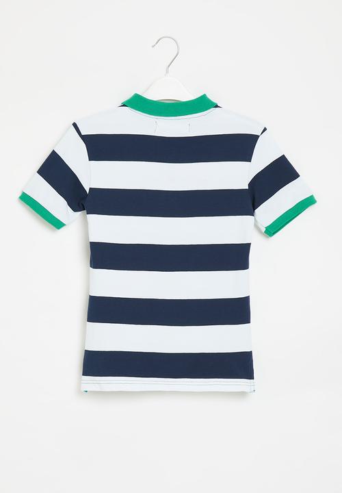 MINOTI - Boys basic pique stripe polo - navy & white