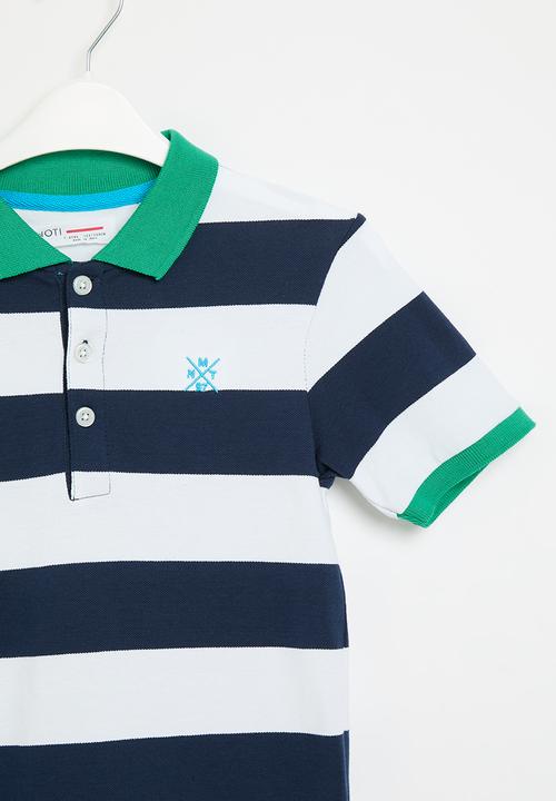 MINOTI - Boys basic pique stripe polo - navy & white