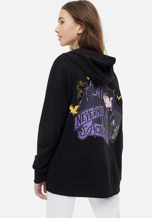 H&M - Oversized printed zip-through hoodie - black wednesday
