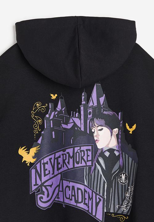 H&M - Oversized printed zip-through hoodie - black wednesday