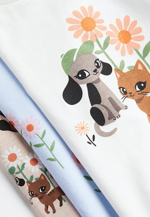 H&M - 3-Pack cotton jersey tops - white dogs