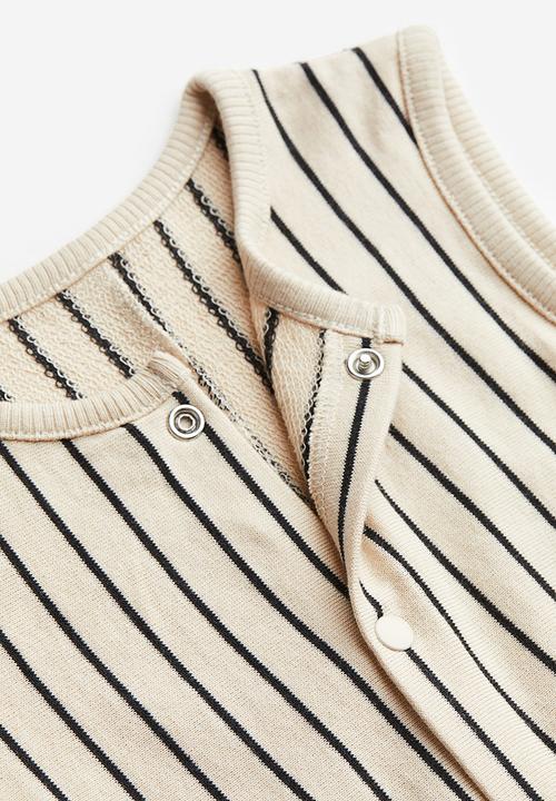 H&M - Cotton romper suit - light beige striped 