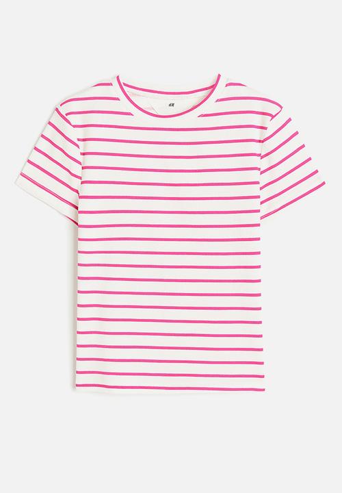 H&M - Ribbed cotton jersey top - cerise striped 