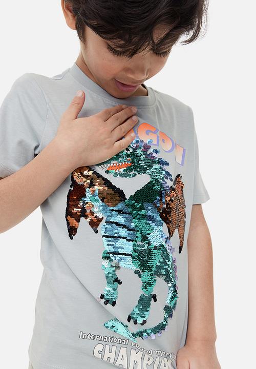 H&M - Reversible-sequin t-shirt - grey dragon