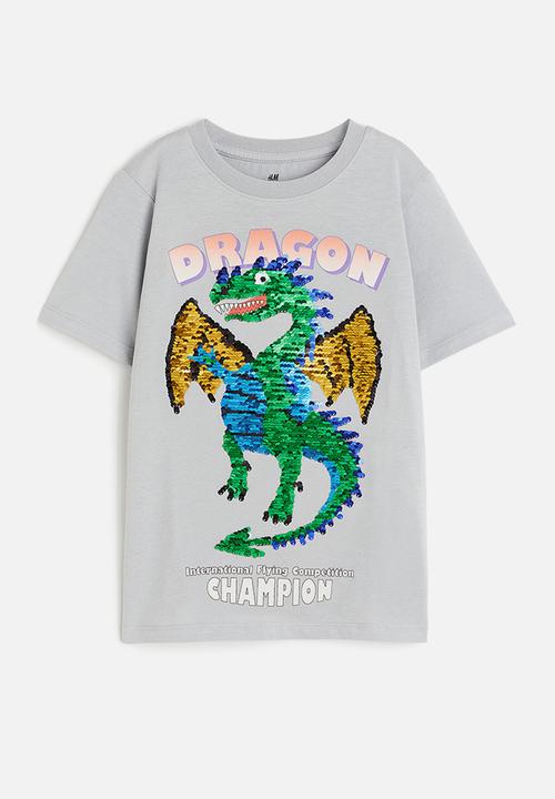 H&M - Reversible-sequin t-shirt - grey dragon
