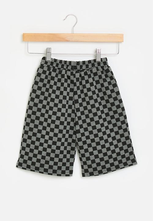 Pop Candy - Checkerboard shorts - grey & black