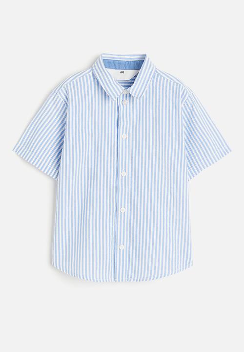 H&M - Short-sleeved cotton shirt - light blue striped 
