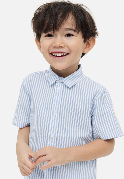 H&M - Short-sleeved cotton shirt - light blue striped 