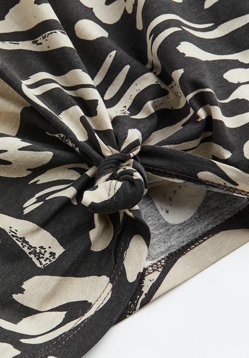 H&M - Tie-hem T-shirt - dark grey patterned
