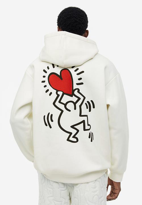 H&M - Relaxed fit hoodie - cream keith haring