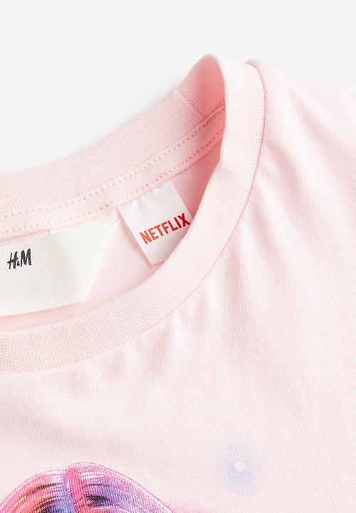 H&M - Printed cotton T-shirt - light pink stranger things 
