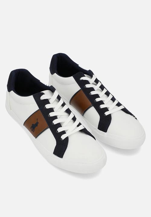 POLO - Colour block side flash sneaker - white & navy