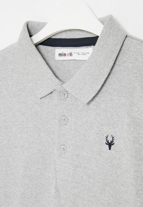 MINOTI - Boys basic long sleeve polo top - grey marl