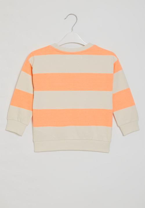 MINOTI - Stripe fleece sweat top - stone & orange 