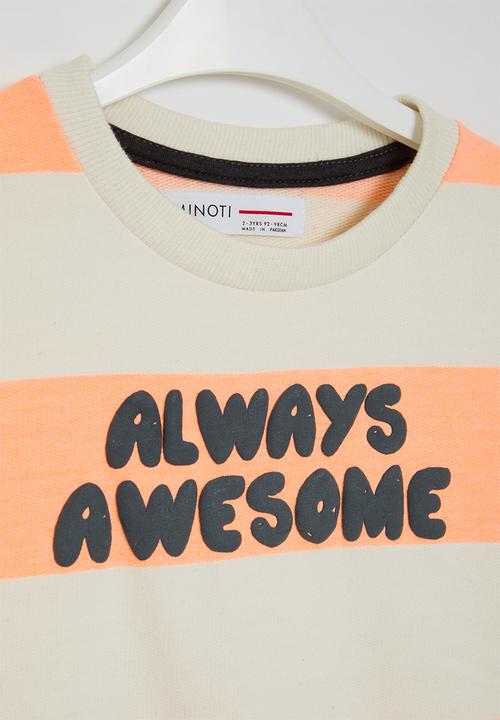 MINOTI - Stripe fleece sweat top - stone & orange 