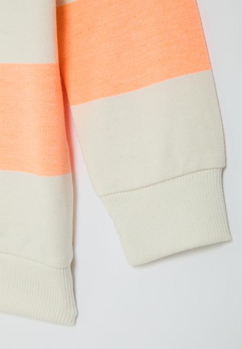MINOTI - Stripe fleece sweat top - stone & orange 
