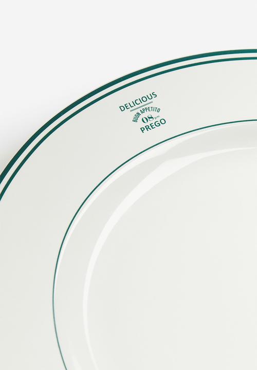 H&M - Large stoneware plate - white & green 
