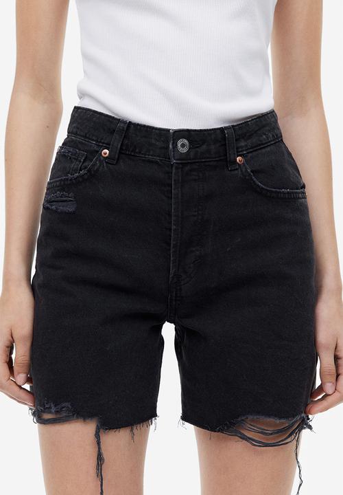 H&M - Bermuda high denim shorts - black