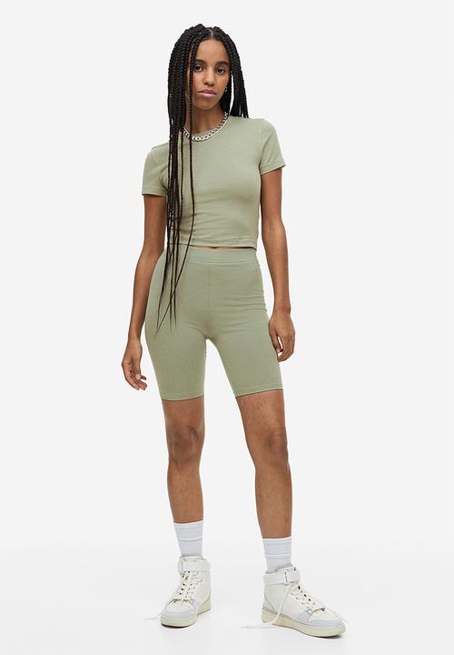 H&M - 2-Pack cropped T-shirts - green & black 