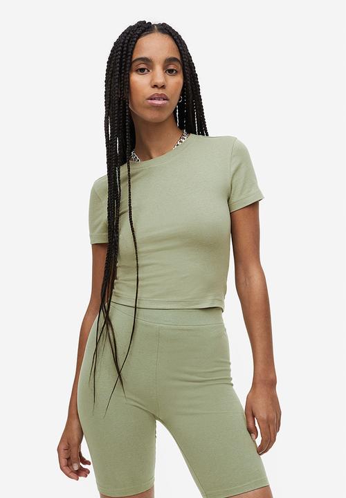 H&M - 2-Pack cropped T-shirts - green & black 