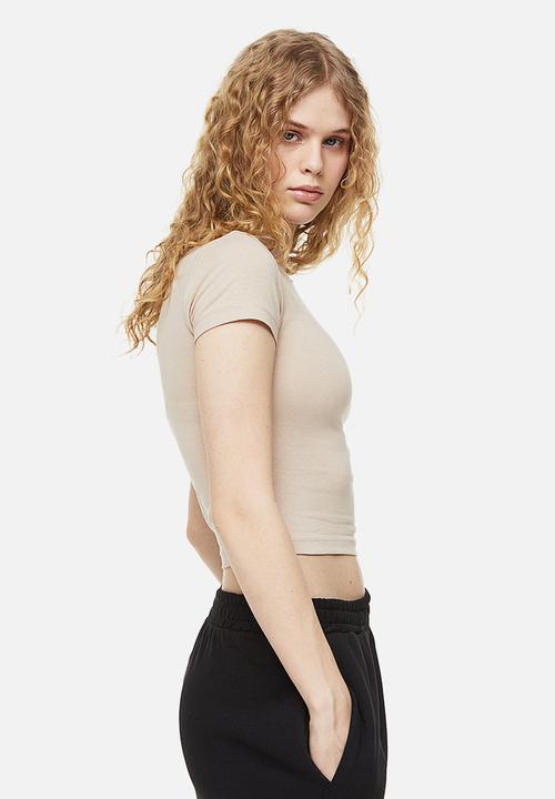 H&M - 2-Pack cropped T-shirts - grey & beige