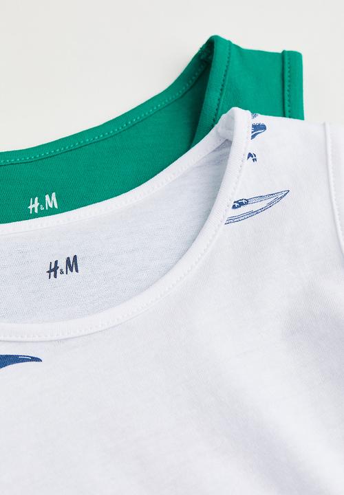 H&M - 2-pack cotton vest tops - bright green / dinosaurs 