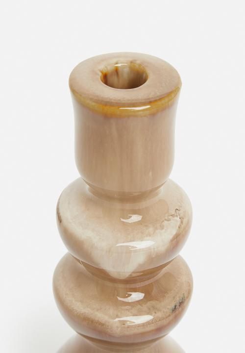 H&S - Porcelain taper candle holder - brown