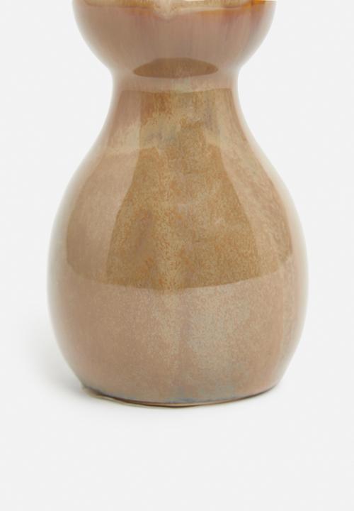 H&S - Porcelain taper candle holder - brown