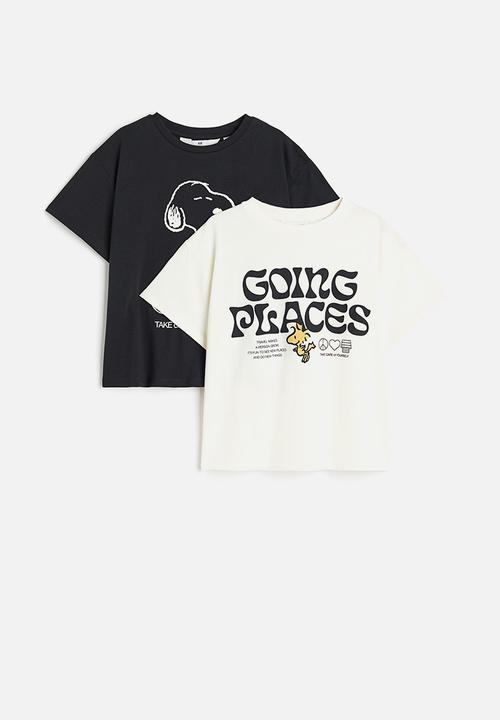 H&M - 2-pack printed t-shirts - dark grey / snoopy 
