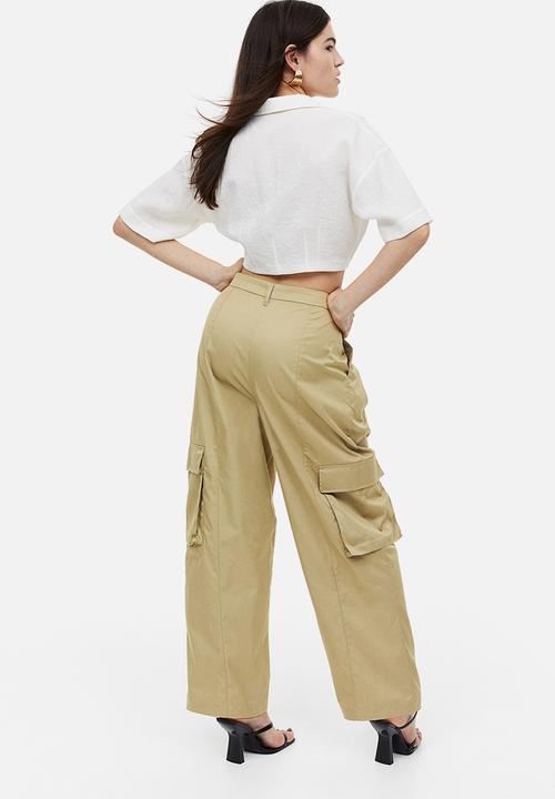 H&M - Wide utility trousers - light khaki green