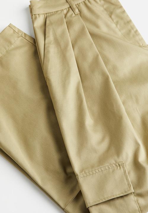 H&M - Wide utility trousers - light khaki green