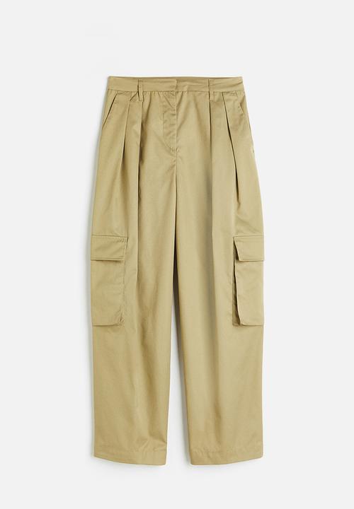 H&M - Wide utility trousers - light khaki green