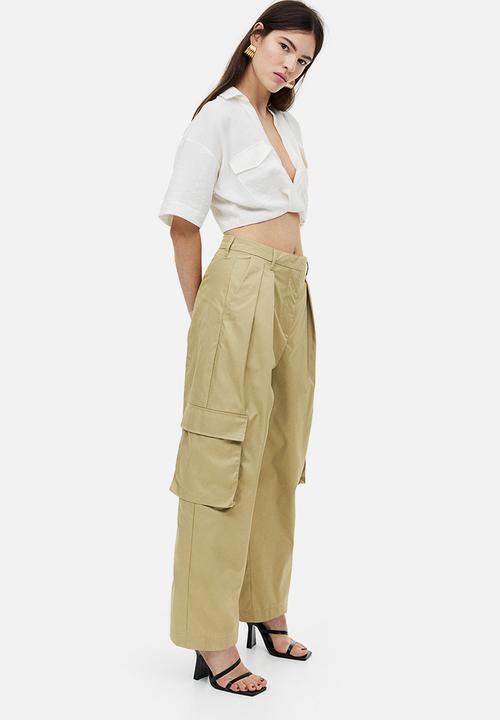 H&M - Wide utility trousers - light khaki green