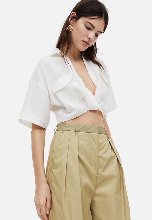 H&M - Wide utility trousers - light khaki green