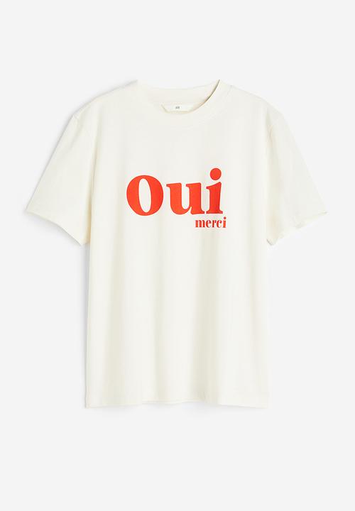H&M - Cotton T-shirt - cream oui merci