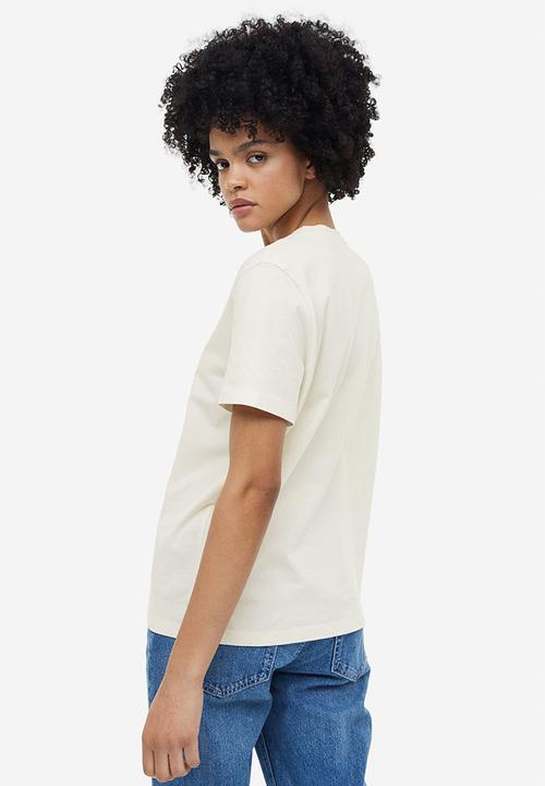 H&M - Cotton T-shirt - cream oui merci