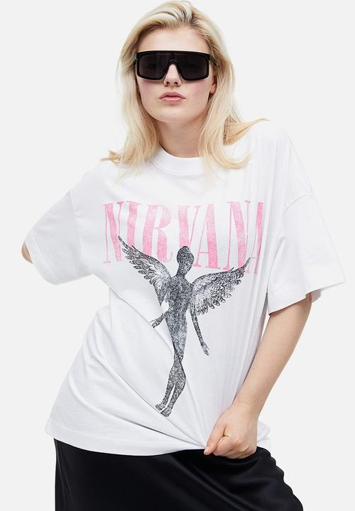 H&M - Long printed T-shirt - white nirvana