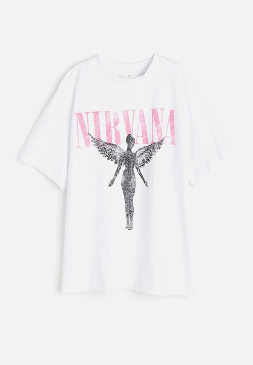 H&M - Long printed T-shirt - white nirvana
